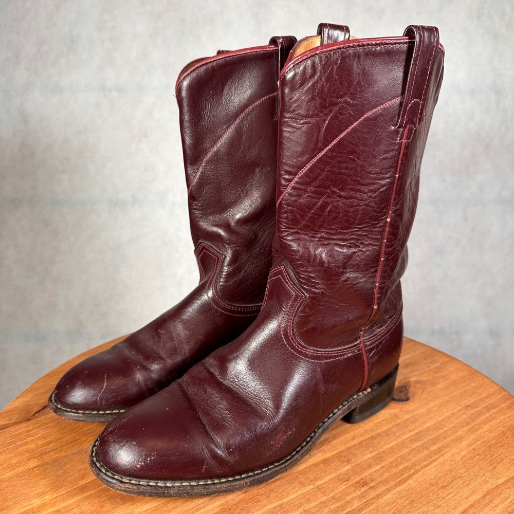 Dan Post Western Boots Women 7.5 M Burgundy Good Leather Round Toe USA Made 5119
